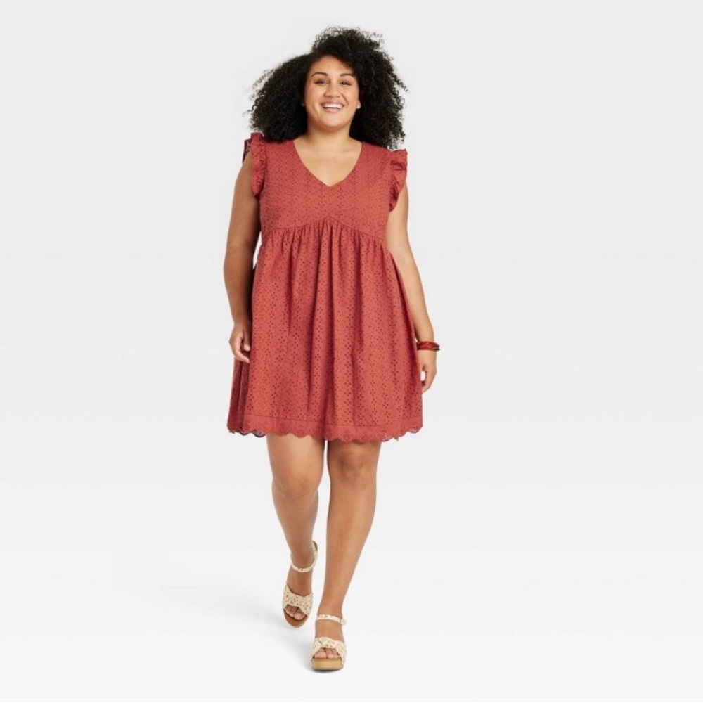 ✨NWT✨ Women's Ruffle Short Sleeve Eyelet
A-Line Dress - Knox Rose Red